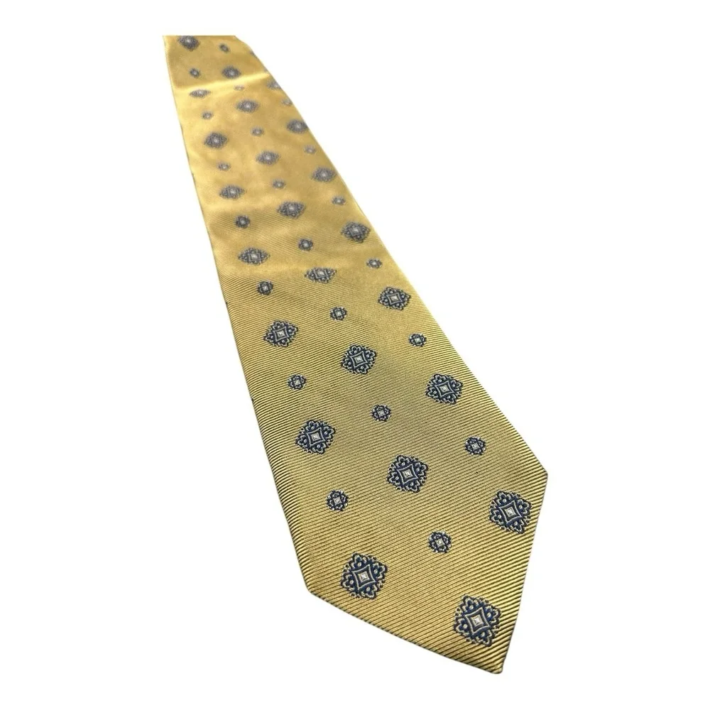 Brooks Brothers Golden Blue Baroque Pure Silk Men Tie 3.25 Inch Width L/XL NWT